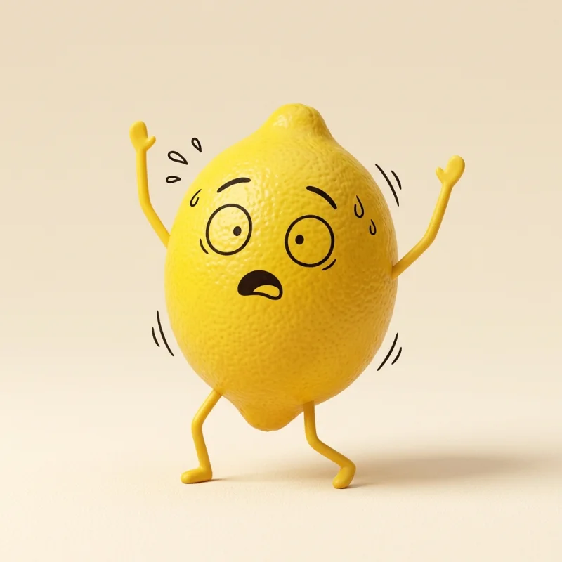 Panicked lemon with arms flung up and wide eyes