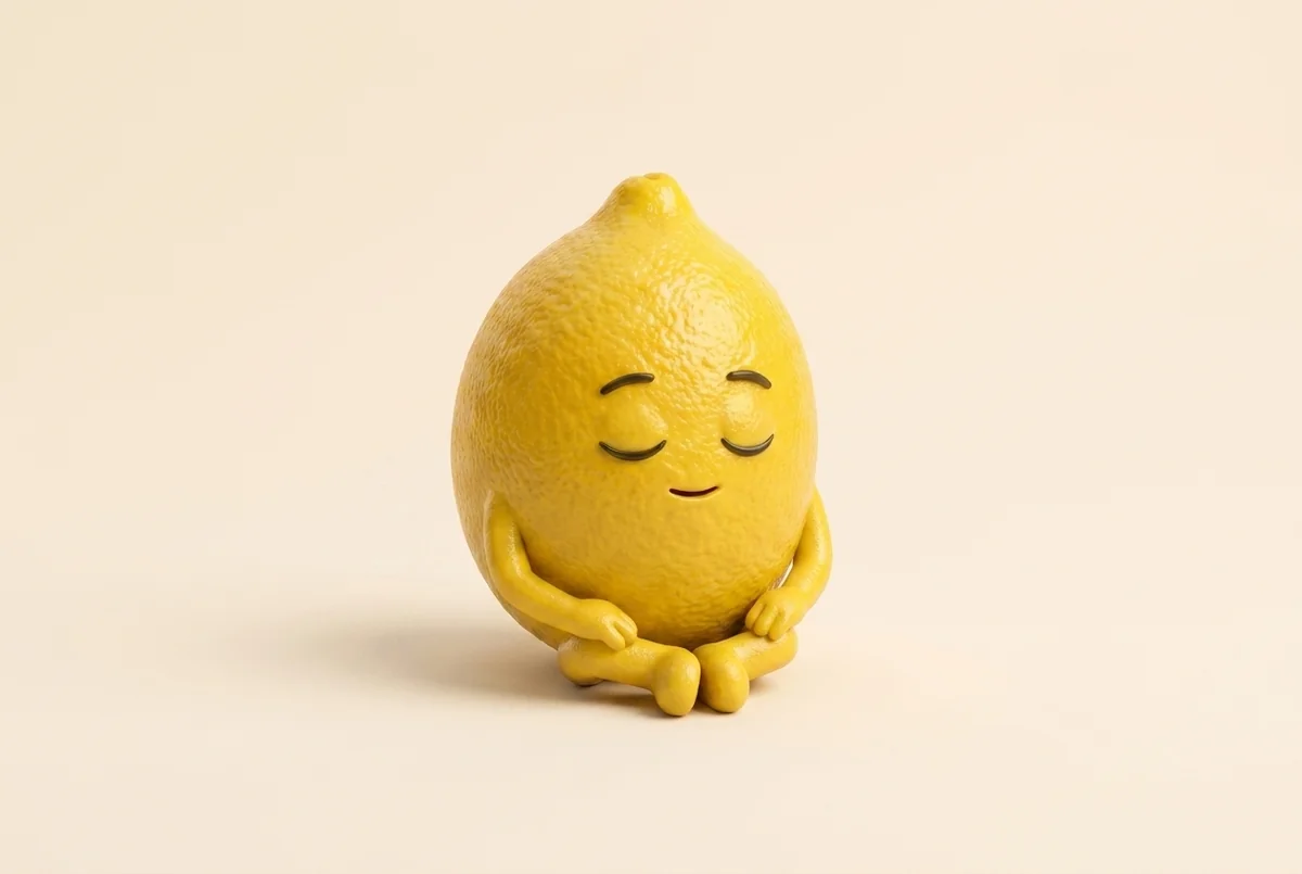 The Anger lemon doing box breathing, feet grounded, settling the heat